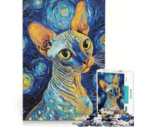 1000 Piece Jigsaw Puzzle for Adults Sphynx Cat Starry Night, Relaxing Games, Difficult And Challenge, Unique Birthday And Gifts 38x26cm