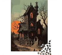 1000 Piece Jigsaw Puzzle for Adults, Spooky Haunted House at Sunset, 52x38cm/1000pcs, Winter Indoor Activity, Focused Screen-Free Time And Time at Home