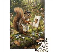 1000 Piece Jigsaw Puzzle for Adults, Squirrel Artist Painting an Acorn