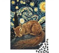 1000 Piece Jigsaw Puzzle for Adults, Squirrel Sleeping Under Starry Night Sky, 52x38cm/1000pcs, Indoor Puzzle Activity, Home Relaxation And Cold-Weather Weekends