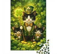 1000 Piece Jigsaw Puzzle for Adults, St. Patrick's Day Cats with Clovers