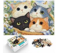 1000 Piece Jigsaw Puzzle for Adults, Stack of Four Cute Cats Illustration | For the Christmas break: Adult jigsaw puzzle with 1000 pieces; for adults who enjoy jigsaws and thoughtful gifts.