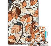 1000 Piece Jigsaw Puzzle for Adults, Stained Glass Autumn Leaves Pattern | A New Year gift for adults on January afternoons for screen-free time.