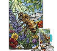 1000 Piece Jigsaw Puzzle for Adults, Stained Glass Bee and Wildflowers