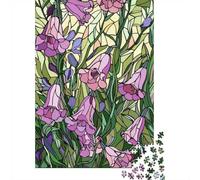 1000 Piece Jigsaw Puzzle for Adults, Stained Glass Bluebells and Greenery | For relaxed after-work puzzle time, this adult jigsaw puzzle with 1000 pieces works well for longer puzzle sessions.