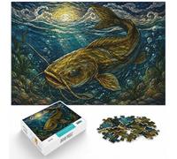 1000 Piece Jigsaw Puzzle for Adults, Stained Glass Catfish in Stormy Seas | For relaxed weekends at home: Adult jigsaw puzzle with 1000 pieces gives adult puzzlers a calm activity to return to.