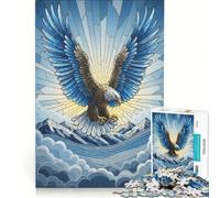 1000 Piece Jigsaw Puzzle for Adults Stained Glass Eagle Over Mountains, Relaxing Games, Difficult And Challenge, Unique Birthday And Gifts 38x52cm