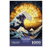 1000 Piece Jigsaw Puzzle for Adults Stained Glass Great Wave Teenager Puzzles Toy Wall Decor Presents for Women Unique Gifts for Birthday And Christmas 52x38cm/1000pcs