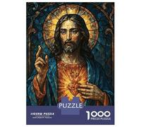 1000 Piece Jigsaw Puzzle for Adults Stained Glass Jesus Christ Portrait Puzzles for Adults Relaxing Games Pattern Assembly for Is Ideal As A Gift 52x38cm/1000pcs