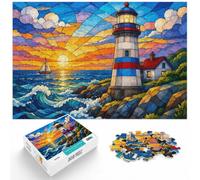 1000 Piece Jigsaw Puzzle for Adults, Stained Glass Lighthouse Sunset Ocean | For the festive season: Adult jigsaw puzzle with 1000 pieces; for winter leisure at home with the complete challenge to.