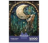 1000 Piece Jigsaw Puzzle for Adults Stained Glass Moon & Woman Jigsaw for Adults Family Game Difficult Challenge Birthday And Unique Gifts 38x26cm/1000pcs