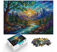1000 Piece Jigsaw Puzzle for Adults, Stained Glass Mountain Landscape | For rainy days and slower weekends: Adult jigsaw puzzle with 1000 pieces offers a break from digital entertainment.