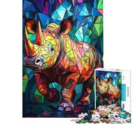1000 Piece Jigsaw Puzzle for Adults Stained Glass Rhino Jigsaw for Adults Brain Teaser Game Wall Art Unique Gifts for Birthday And Christmas (Size 50x75cm)