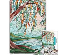1000 Piece Jigsaw Puzzle for Adults, Stained Glass Willow Tree Landscape | Choose a rainy-day activity for adults on indoor afternoons for shared leisure.