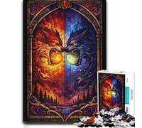 1000 Piece Jigsaw Puzzle for Adults, Stained Glass Wolves of Fire and Ice | Choose a New Year gift for adults for a calm start to the year for relaxed downtime.