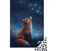 1000-Piece Jigsaw Puzzle for Adults, Starry-Eyed Fox Under The Night Sky, 52x38cm/1000pcs, Screen-Free Winter Activity, Home Relaxation And Time at Home