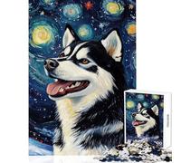 1000 Piece Jigsaw Puzzle for Adults Starry Husky Night Impossible Game Staycation Kill Time Educational Toy Enhance Love between Couples (38X52cm)