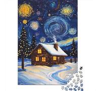 1000-Piece Jigsaw Puzzle for Adults, Starry Night Cabin, 38x26cm/1000pcs, Relaxing Winter Hobby, Quiet Evening Leisure And Cosy Evenings