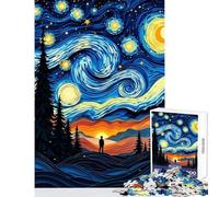 1000 Piece Jigsaw Puzzle for Adults Starry Night Paper Art Solitary Figure Under The Sky Impossible Game Tough Challenge DIY Toys Enhance Love between Couples (38X26cm)