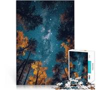 1000 Piece Jigsaw Puzzle for Adults Starry Night Sky Over Forest Silhouettes Stressabbau Gutes Geschenk38x26cm