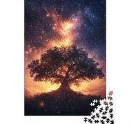 1000-Piece Jigsaw Puzzle for Adults, Starry Tree of Life -1, 38x26cm/1000pcs, A Calm After-work Activity; White Pieces for Organised Sorting