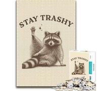 1000 Piece Jigsaw Puzzle for Adults, Stay Trashy Raccoon Illustration | Enjoy a mindful activity for adults around the table for patient puzzling.