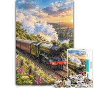 1000 Piece Jigsaw Puzzle for Adults, Steam Train Countryside Sunset | For piece-by-piece progress, this adult jigsaw puzzle with 1000 pieces fits a regular jigsaw hobby.
