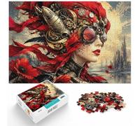 1000 Piece Jigsaw Puzzle for Adults, Steampunk Woman Red Poppy Moon | For a calm Advent activity: Adult jigsaw puzzle with 1000 pieces provides a calm activity between seasonal celebrations.