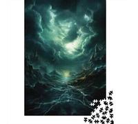 1000-Piece Jigsaw Puzzle for Adults, Stormy Night Ocean Waves, 38x26cm/1000pcs, White Card Pieces for Easy Sorting; A Calm After-work Activity