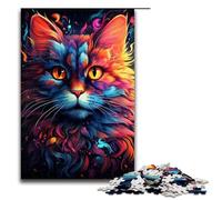 1000 Piece Jigsaw Puzzle for Adults Strange Psychedelic Little Black Cat Jigsaw Brain Teaser Puzzle Christmas Birthday Gifts 75x50cm