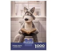 1000 Piece Jigsaw Puzzle for Adults Stuffed Wolf Reading on Toilet Puzzles for Adults Fun Games Precision Cutting Difficult And Challenge 70x50cm/1000pcs