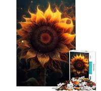 1000 Piece Jigsaw Puzzle for Adults Sunflower Embers Fire Educational Challenge Hand Speed Race Brain Teaser Game for And from 14 Years And over (38x52cm)