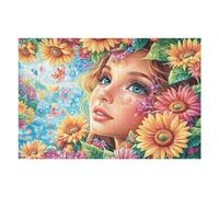 1000 Piece Jigsaw Puzzle for Adults Sunflower Girl Flower Field 75x50cm Rainy Day Indoor Activity Perfect for 14+s Teens Adults Family Fun Safe No Burrs Material Gift