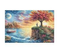1000 Piece Jigsaw Puzzle for Adults Sunset Lake Tree Landscape 75x50cm Stress Relief Anxiety Reduction Puzzle Perfect for Office Workers Daily Unwind After Long Work Hours