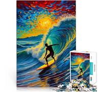 1000 Piece Jigsaw Puzzle for Adults “Surfer in Sunset Wave Starry Night” Made of cardboard，Suitable for people aged 14 and above Interesting stress reduction Birthday gift, gifts, wall art。
