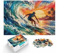 1000 Piece Jigsaw Puzzle for Adults, Surfer Sunset Ocean Wave-1 | For quiet Christmas days: Adult jigsaw puzzle with 1000 pieces suits quiet moments between celebrations.