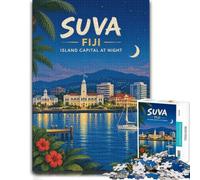 1000 Piece Jigsaw Puzzle for Adults, Suva, Fiji Island Capital at Night | For a Christmas gift idea for puzzle fans: 1000-piece jigsaw puzzle for adults offers 1000 pieces for the Christmas break.