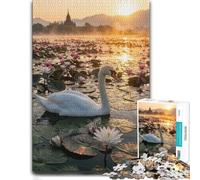 1000 Piece Jigsaw Puzzle for Adults, Swan on a lake with lotus flowers | Enjoy a screen-free activity for adults at weekends for shared leisure.