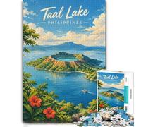 1000 Piece Jigsaw Puzzle for Adults, Taal Lake Philippines Travel Poster | For after-work downtime: Adult jigsaw puzzle with 1000 pieces; when a calm, focused hobby suits the moment.