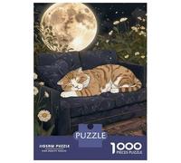 1000 Piece Jigsaw Puzzle for Adults Tabby Cat Sleeping Under The Moon Teenager Puzzles Relaxing Games Enhance Memory Unique Gifts for Birthday And Christmas 38x26cm/1000pcs