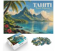 1000 Piece Jigsaw Puzzle for Adults, Tahiti French Polynesia Travel Poster | For puzzle lovers in winter, this adult jigsaw puzzle with 1000 pieces works as both a festive gift and an indoor activity.