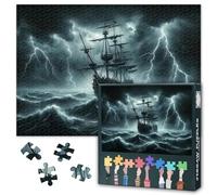 1000 Piece Jigsaw Puzzle for Adults Tall Ship in Stormy Seas Dramatic Lightning Storm Nautical Art Challenging Puzzle Sailboat Adventure Ocean Wall Decor Gift 27.5x19.7 Inches