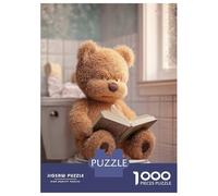 1000 Piece Jigsaw Puzzle for Adults, Teddy Bear Reading on Toilet Artwork, Relaxing Puzzle Experience, Festive Season Fun, Durable Puzzle Pieces, 52x38cm/1000pcs