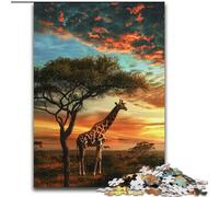 1000 Piece Jigsaw Puzzle for Adults Teens African Grassland Giraffe, Toys Educational Games Stress Relieving Wall Decoration (size 26x38cm)