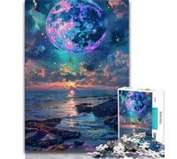 1000 Piece Jigsaw Puzzle for Adults Teens Amazingly Beautiful Neon Moon 1000 Piece Puzzle,Fun Games Every Piece Is Unique - Challenging Family Fun Game 75x50cm