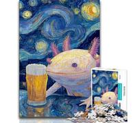 1000 Piece Jigsaw Puzzle for Adults Teens Axolotl with Beer Starry Night Jigsaw,Educational Games Home Decoration Birthday Present, Gifts, Wall Art 38x26cm