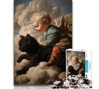 1000 Piece Jigsaw Puzzle for Adults Teens Black Cat And Angel Baby Teenager Puzzles,Stress Reliever Staycation Kill Time Parent-child Interaction (size 38x26cm)