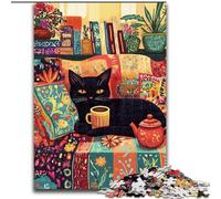 1000 Piece Jigsaw Puzzle for Adults Teens Black Cat Drinking Coffee, Educational Games Home Decoration Is Ideal As A Gift for The Whole Family (size 50x75cm)
