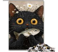 1000 Piece Jigsaw Puzzle for Adults Teens Black Cat Eating Fish, Educational Games Home Decoration Is Ideal As A Gift for The Whole Family (size 50x75cm)