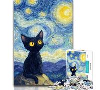 1000 Piece Jigsaw Puzzle for Adults Teens Black Cat in The Night Sky,Educational Games Home Decoration for Is Ideal As A Gift for The Whole Family 38x26cm